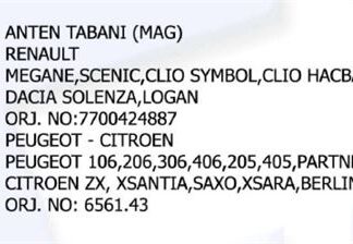 ANTEN TABANI MEGANE SCENIC CLIO SYMBOLLAGUNA LOGAN 106 206 306 406 PARTNER BERLINGO