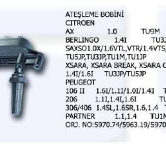 ATEŞLEME BOBİNİ SİYAH SOKET 106 206 306 406 PARTNER BERLINGO 1.4İ 1.6İ 97>00