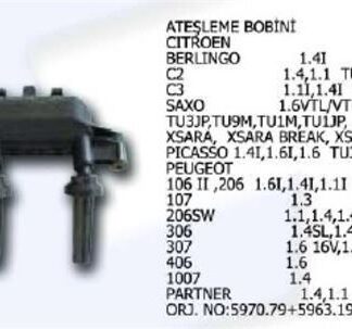 ATEŞLEME BOBİNİ GRİ SOKET 106-107-206SW 306 307 406-1007 PARTNER BERLINGO C2 C3 1.4 1.6 00>