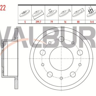 FREN DISKI ARKA DUZ 5 BJN 16 JANT 299,7×16×79×80 FIAT DUCATO 2.3 MJT 2006-2014/ DUCATO 3.0 MJT 2006-2014/ PEUGEOT BOXER III 2.2 HDI 2006-2014/ CITROEN JUMPER III 2.8 HDI 2006-2014