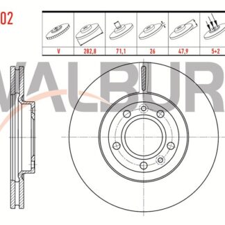 FREN DISKI ON HAVALI 5 BJN 282,8×26×71,1×47,9 PEUGEOT 407 1.6 HDI 2004-2011/407 2.0 HDI 2004-2011/508 SW 1.6 HDI 2010-/508 SW 1.6 E-HDI 2010-/508 SW 2.0 HDI 2010-/508 1.6 HDI 2010-/508 2.0 HDI 2010-