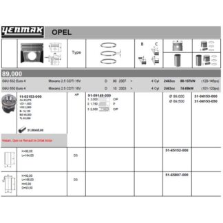 MOTOR PISTON+SEGMAN MASTER 2.5 DCI-MOVANO 2.5CDTI (G9U) 145HP EURO4 (89.00MM) / (+0.50MM)