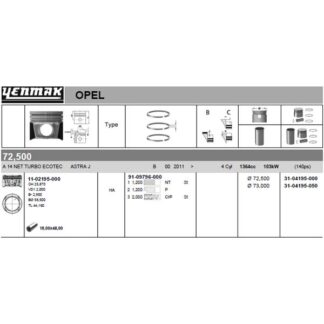 MOTOR PISTON SEGMAN KOMPLE 0,50 (73,00MM) MERIVA B 10>17 A14NET-A14NEL-B14NET ASTRA J 10> A14NET – B14NET – A14NEL INSIGNIA A 09>17 A 09>17 A14NET – B14NET MOKKA / MOKKA X 14> 13> A14NET-B14NE