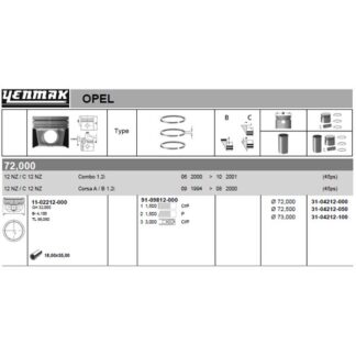 MOTOR PISTON+SEGMAN KOMPLE 0,50 (72,5MM) COMBO B CORSA B 12NZ C12NZ