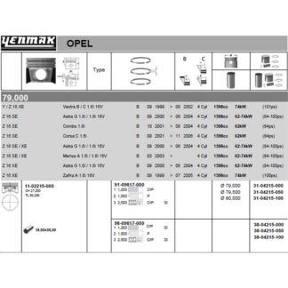 MOTOR PISTON SEGMAN KOMPLE 79,50MM 050 ASTRA G MERIVA A VECTRA B VECTRA C ZAFIRA A Z16XE