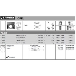 MOTOR PISTON SEGMAN KOMPLE 0,50 (79.50MM) ASTRA G – ASTRA H – VECTRA C – ZAFIRA B – MERIVA A – Z16XEP