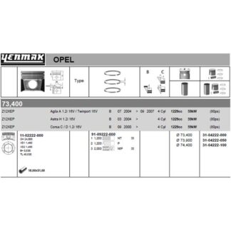 MOTOR PISTON+SEGMAN KOMPLE 100 (74,40MM) CORSA C – CORSA D – ASTRA H – AGILA A – Z12XEP