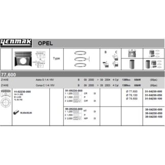 MOTOR PISTON SEGMAN KOMPLE 0,50 (78,10MM) CORSA C – ASTRA G – Z14XE