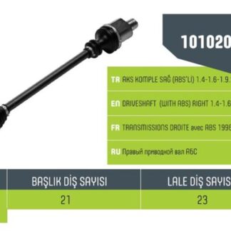 AKS SAĞ KOMPLE MEGANE I ABSLİ 96>02 IÇ FREZE 23-DIS FREZE 21-UZUNLUK 752-ABS HALKA SAYISI 44