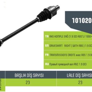 AKS SAĞ KOMPLE MEGANE I 1.9 DCI 2.0 8V F3R ABSLİ IÇ FREZE 23-DIS FREZE 23-UZUNLUK 748-ABS HALKA SAYISI 44 DİŞ