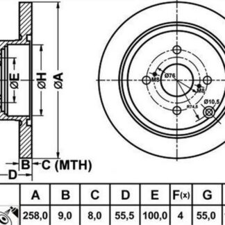FREN DISK ARKA DUZ 258-4 ( TOYOTA: COROLLA 03 – 07 / TOYOTA: COROLLA VERSO 02 – 04)
